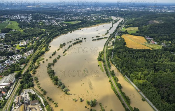 Aerial photo, Ruhr floods, flooding, weather, Ruhr area, North Rhine-Westphalia, Germany, Witten, DE, Europe, birds-eyes view, aerial photography, aerial photography, overview, bird's eye view, Ruhr floods, heavy rain, flood of the century