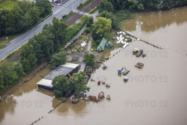 Aerial photo, Ruhr floods, flooding, weather, Ruhr area, North Rhine-Westphalia, Germany, Herdecke, DE, Europe, birds-eyes view, aerial photo, aerial photography, aerial photography, overview, bird's eye view, Ruhr floods, heavy rain, flood of the century