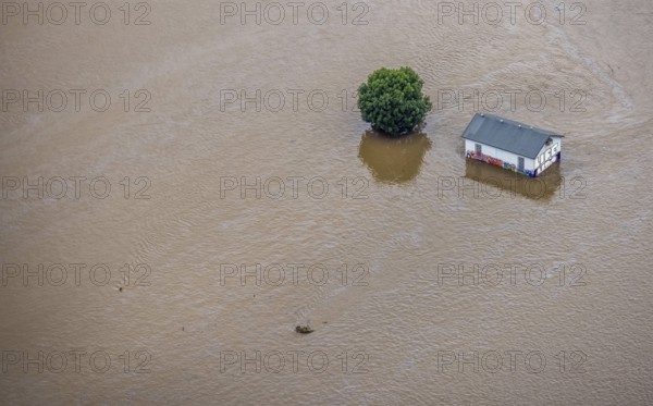 Aerial photo, Ruhr floods, flooding, weather, Ruhr area, North Rhine-Westphalia, Germany, DE, Europe, birds-eyes view, aerial photo, aerial photography, aerial photography, overview, bird's-eye view, Ruhr floods, heavy rain, century floods