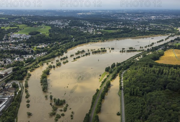 Aerial photo, Ruhr floods, flooding, weather, Ruhr area, North Rhine-Westphalia, Germany, Witten, DE, Europe, birds-eyes view, aerial photography, aerial photography, overview, bird's eye view, Ruhr floods, heavy rain, flood of the century