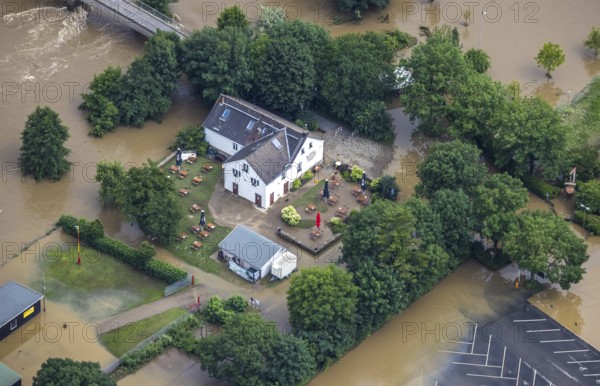 Aerial photo, Ruhr floods, flooding, Ostherbede, Witten, Ruhr area, North Rhine-Westphalia, Germany, DE, Europe, birds-eyes view, aerial photo, aerial photography, aerial photography, overview, bird's eye view, Ruhr floods, heavy rain, flood of the century