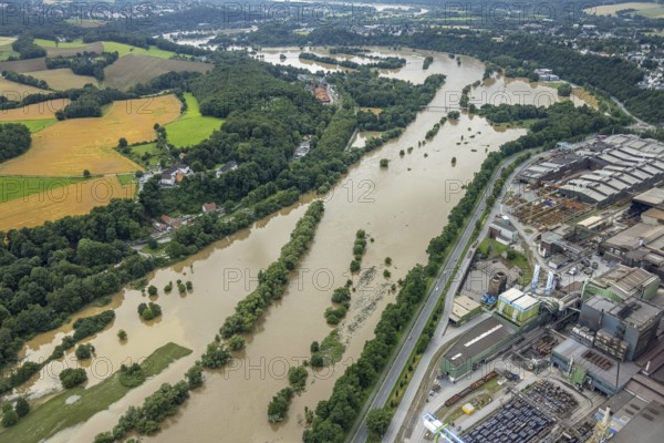Aerial photo, Ruhr floods, flooding, Witten, Ruhr area, North Rhine-Westphalia, Germany, DE, Europe, birds-eyes view, aerial photo, aerial photography, aerial photography, overview, bird's eye view, Ruhr floods, heavy rain, century floods