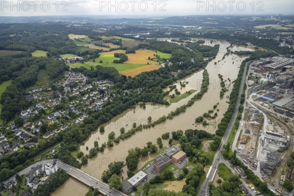 Aerial photo, Ruhr floods, flooding, Witten, Ruhr area, North Rhine-Westphalia, Germany, DE, Europe, birds-eyes view, aerial photo, aerial photography, aerial photography, overview, bird's eye view, Ruhr floods, heavy rain, century floods