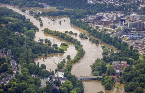 Aerial photo, Ruhr floods, flooding, Witten, Ruhr area, North Rhine-Westphalia, Germany, DE, Europe, birds-eyes view, aerial photo, aerial photography, aerial photography, overview, bird's eye view, Ruhr floods, heavy rain, century floods