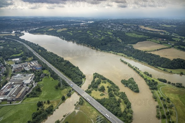 Aerial photo, Ruhr floods, Kemnader Lake, flooding, Heven, Witten, Ruhr area, North Rhine-Westphalia, Germany, DE, Europe, birds-eyes view, aerial photography, aerial photography, overview, bird's eye view, Ruhr floods, heavy rain, flood of the century