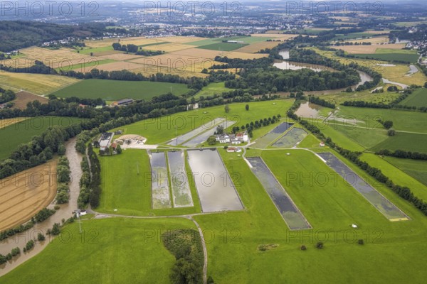 Aerial photo, Ruhr flood, Warmen, Fröndenberg/Ruhr, Ruhr area, North Rhine-Westphalia, Germany, DE, Europe, birds-eyes view, aerial photography, aerial photography, overview, overview, bird's eye view