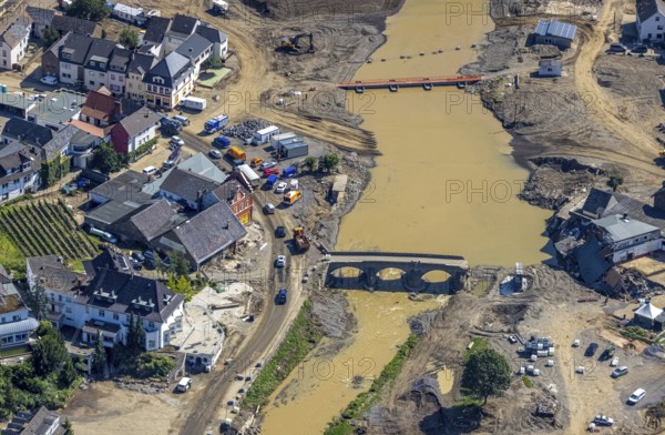 Aerial view, flood area at the river Ahr in the district of Rech, Altenahr, Ahr valley, Rhineland-Palatinate, Germany, Ahr flood, DE, Europe, flood disaster, flood disaster, flood of the century, aerial photograph, aerial photography, aerial photography, Mayschoß, Rech, overview, bird's-eye view, overview, flooding, flooding