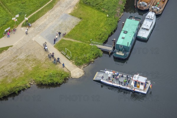 Aerial view, RuhrtalFerry Hardenstein on the river Ruhr in the district Vormholz in Witten, Ruhr area, North Rhine-Westphalia, Germany, DE, Europe, ferry Hardenstein, aerial view, aerial photography, aerial photography, ship, overview, bird's eye view, Witten, birds-eyes view, overview