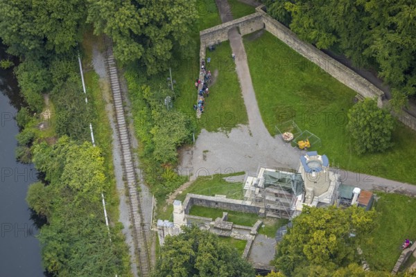 Aerial view, castle ruin Hardenstein renovation in the district Vormholz in Witten, Ruhr area, North Rhine-Westphalia, Germany, DE, Europe, aerial view, aerial photography, aerial photography, overview, bird's eye view, Witten, birds-eyes view, overview