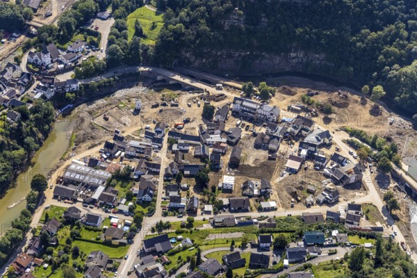 Aerial photograph, flood area with river Ahr in Schuld, Ahr valley, Rhineland-Palatinate, Germany, Ahr flood, DE, Europe, flood disaster, flood wave, flood disaster, flood of the century, aerial photograph, aerial photography, aerial photography, Schuld, heavy rain, overview, bird's-eye view, overview, flooding, flooding, flood area