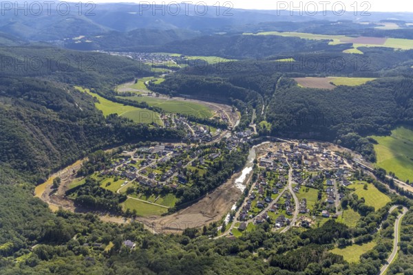 Aerial photograph, flood area with river Ahr in Schuld, Ahr valley, Rhineland-Palatinate, Germany, Ahr flood, DE, Europe, flood disaster, flood wave, flood disaster, flood of the century, aerial photograph, aerial photography, aerial photography, Schuld, heavy rain, overview, bird's-eye view, overview, flooding, flooding, flood area
