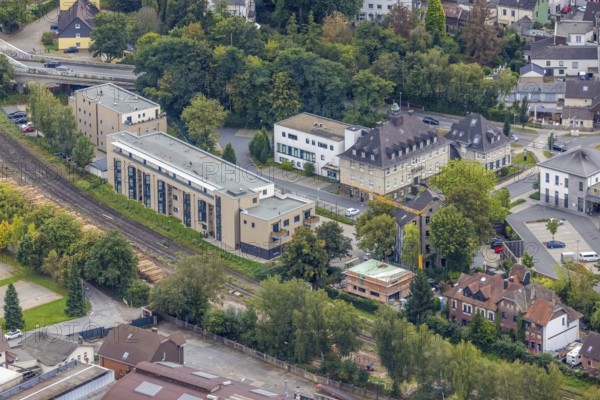 Aerial view, Altes Rathaus and Seniorenzentrum am Alten Rathaus in the district Ostherbede in Witten, Ruhr area, North Rhine-Westphalia, Germany, AP-Pflegedienste GmbH, retirement home, nursing home, care and nursing, DE, Europe, aerial view, aerial photography, aerial photography, care facility, town hall, retirement home, senior citizens' residence, senior citizens' home, senior citizens' centre, overview, bird's eye view, Witten, birds-eyes view, overview