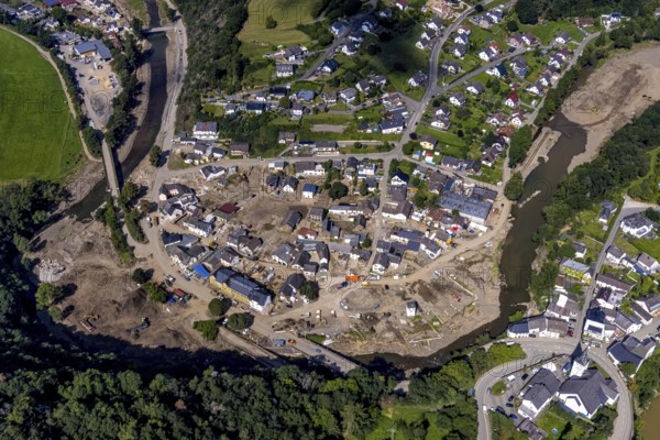 Aerial photograph, flood area with river Ahr in Schuld, Ahr valley, Rhineland-Palatinate, Germany, Ahr flood, DE, Europe, flood disaster, flood wave, flood disaster, flood of the century, aerial photograph, aerial photography, aerial photography, Schuld, heavy rain, overview, bird's-eye view, overview, flooding, flooding, flood area