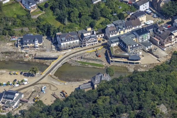 Aerial view, flood area at the river Ahr with destroyed bridge in Altenahr, Ahr valley, Rhineland-Palatinate, Germany, Ahr flood, Altenahr, DE, Europe, flood disaster, flood disaster, flood of the century, aerial photograph, aerial photography, aerial photography, overview, bird's-eye view, overview, flooding, flooding, flood area