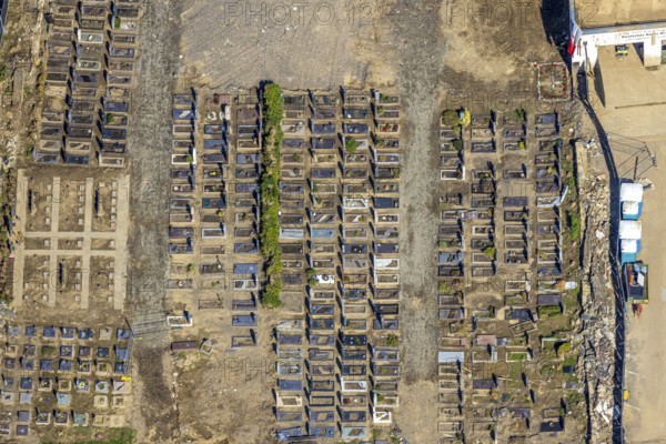 Aerial view, flood area at the river Ahr with cemetery Altenahr in Altenahr, Ahr valley, Rhineland-Palatinate, Germany, Ahr flood, Altenahr, burial site, DE, Europe, flood disaster, cemetery, memorial, Gottesacker, graves, cemetery, flood disaster, flood of the century, aerial photograph, aerial photography, aerial photography, resting place, overview, bird's-eye view, overview, flooding, flooding, flood area