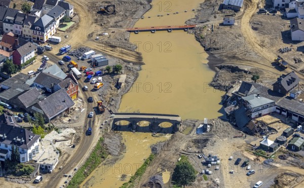 Aerial view, flood area at the river Ahr in the district of Rech, Altenahr, Ahr valley, Rhineland-Palatinate, Germany, Ahr flood, DE, Europe, flood disaster, flood disaster, flood of the century, aerial photograph, aerial photography, aerial photography, Mayschoß, Rech, overview, bird's-eye view, overview, flooding, flooding
