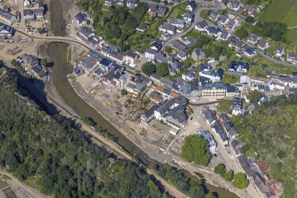 Aerial photograph, flood area at the river Ahr in Altenahr, Ahr valley, Rhineland-Palatinate, Germany, Ahr flood, Altenahr, DE, Europe, flood disaster, flood, flood disaster, flood of the century, aerial photograph, aerial photography, aerial photography, overview, bird's-eye view, overview, flooding, flooding, flood area