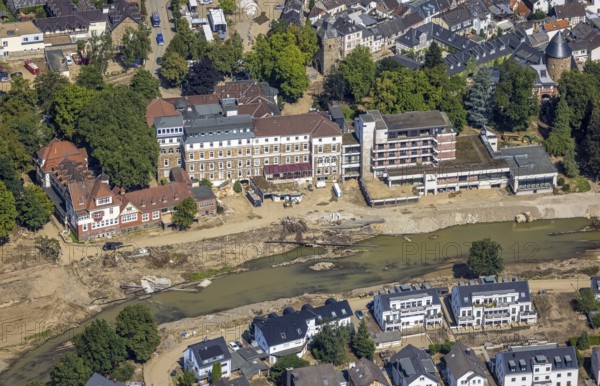Aerial view, flood area at the river Ahr and Dr. von Ehrenwallsche Klinik in Walporzheim, Bad Neuenahr-Ahrweiler, Ahrtal, Rhineland-Palatinate, Germany, Ahr flood, DE, Europe, specialised clinic, flood disaster, health care, flood, flood disaster, hospital, flood of the century, clinic, clinic, hospital, hospital, aerial view, aerial photography, aerial photography, medical facility, medical aid, overview, bird's-eye view, overview, medical care, flooding, flood, flood area
