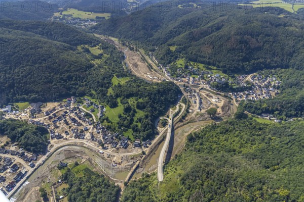 Aerial photograph, flood area at the river Ahr in Altenburg, Altenahr, Ahr valley, Rhineland-Palatinate, Germany, Ahr flood, DE, Europe, flood disaster, flood, flood disaster, flood of the century, aerial photograph, aerial photography, aerial photography, overview, bird's-eye view, overview, flooding, flooding, flood area