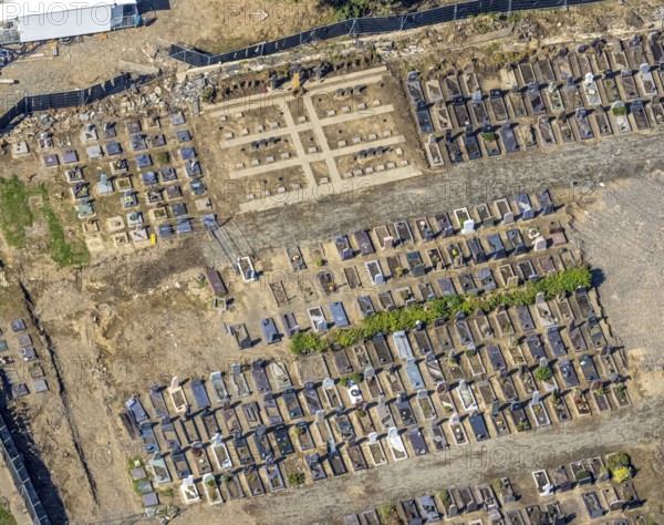 Aerial view, flood area at the river Ahr with cemetery Altenahr in Altenahr, Ahr valley, Rhineland-Palatinate, Germany, Ahr flood, Altenahr, burial site, DE, Europe, flood disaster, cemetery, memorial, Gottesacker, graves, cemetery, flood disaster, flood of the century, aerial photograph, aerial photography, aerial photography, resting place, overview, bird's-eye view, overview, flooding, flooding, flood area
