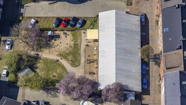 Aerial photo, Kindergarten Antonisstraße, Wesel, Ruhr area, Lower Rhine, North Rhine-Westphalia, Germany, DE, Europe, kindergarten, day nursery, day care centre, day nursery, aerial view, aerial photography, aerial photography, overview, bird's-eye view, overview
