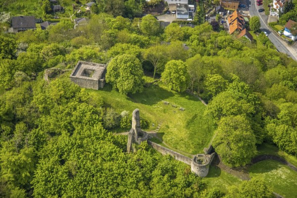 Aerial view, castle ruins Volmarstein Castle, Volmarstein, Wetter, Ruhr area, North Rhine-Westphalia, Germany, castle, DE, Europe, aerial view, aerial photography, aerial photography, ruin, overview, bird's-eye view, overview