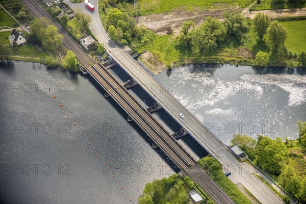 Aerial view, Ruhr bridge Friedrichstraße, Wetter, Ruhr area, North Rhine-Westphalia, Germany, bridge, DE, railway bridge, Europe, aerial view, aerial photography, aerial photography, overview, bird's-eye view, overview
