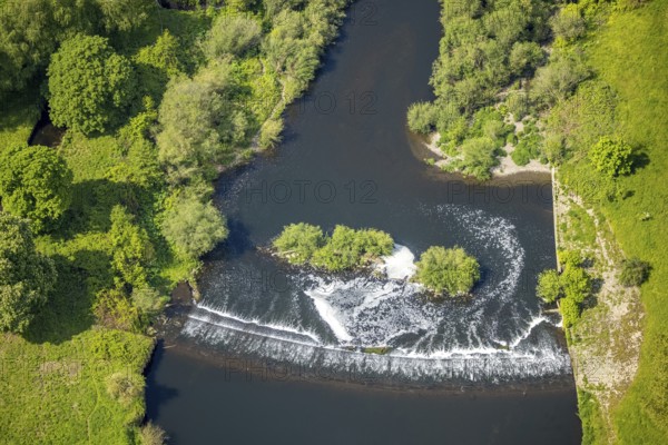 Aerial view, weir at the river Ruhr, Wetter, Ruhr area, North Rhine-Westphalia, Germany, DE, Europe, aerial view, aerial photography, aerial photography, Ruhraue, overview, bird's-eye view, overview