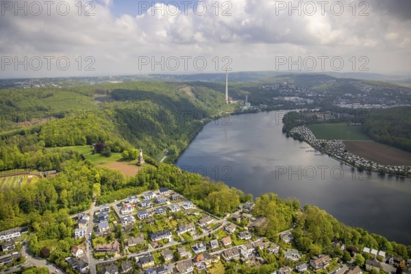 Aerial view, Harkortturm and Harkortsee, weather, Ruhr area, North Rhine-Westphalia, Germany, DE, Europe, distant view, aerial view, aerial photography, aerial photography, lake, tower, overview, bird's-eye view, overview