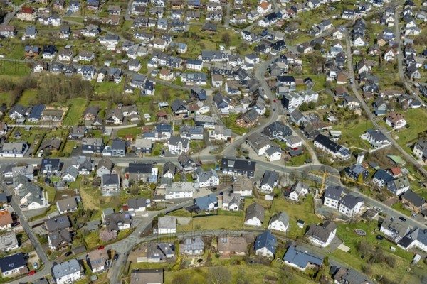 Aerial view, town centre Wilgersdorf, Wilnsdorf, Siegerland, North Rhine-Westphalia, Germany, DE, Europe, district Siegen-Wittgenstein, aerial view, aerial photography, aerial photography, town view, town area, town centre, overview, bird's-eye view, overview