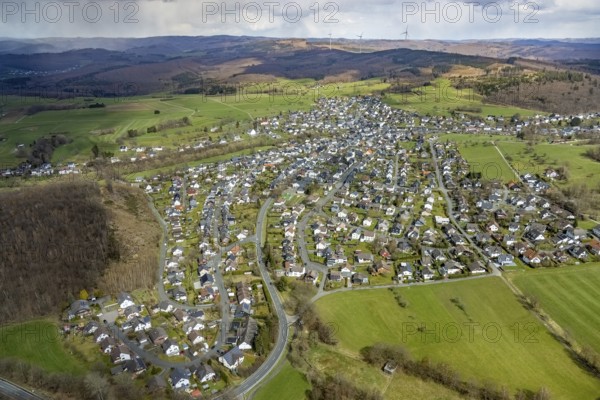 Aerial view, local view Wilgersdorf, Wilnsdorf, Siegerland, North Rhine-Westphalia, Germany, DE, Europe, property tax, real estate, district Siegen-Wittgenstein, aerial view, aerial photography, aerial photography, local view, townscape, urban area, overview, bird's-eye view, residential complex, living and life, residential area, residential buildings, birds-eyes view, overview