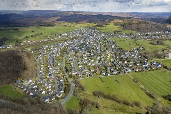 Aerial view, local view Wilgersdorf, Wilnsdorf, Siegerland, North Rhine-Westphalia, Germany, DE, Europe, property tax, real estate, district Siegen-Wittgenstein, aerial view, aerial photography, aerial photography, local view, townscape, urban area, overview, bird's-eye view, residential complex, living and life, residential area, residential buildings, birds-eyes view, overview