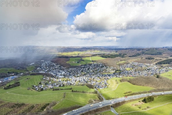 Aerial view, aerial view Wilnsdorf, Siegerland, North Rhine-Westphalia, Germany, DE, Europe, district Siegen-Wittgenstein, aerial photography, aerial photography, aerial view, town view, town area, overview, bird's eye view, Wilnsdorf, birds-eyes view, overview