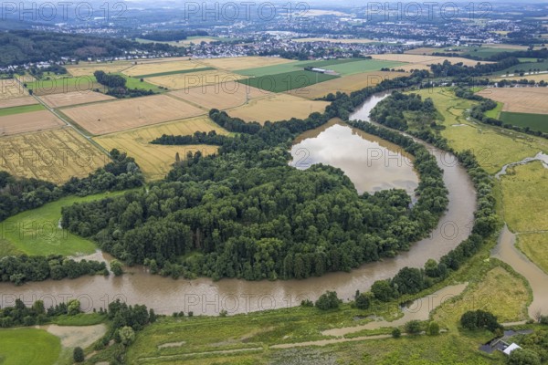 Aerial photo, Ruhr flood, Frohnhausen, Fröndenberg/Ruhr, Ruhr area, North Rhine-Westphalia, Germany, DE, Europe, birds-eyes view, aerial photography, aerial photography, overview, overview, bird's eye view