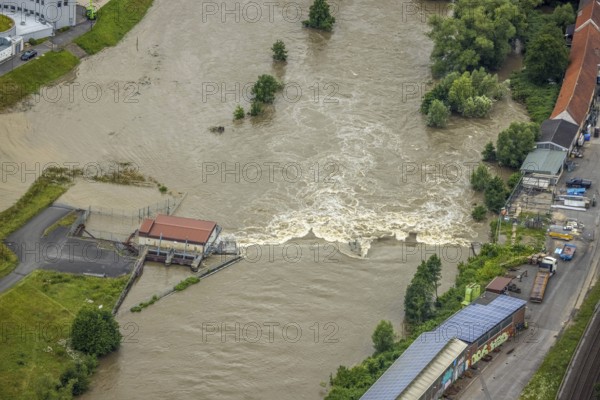 Aerial photo, Ruhr flood, Ardey, Fröndenberg/Ruhr, Ruhr area, North Rhine-Westphalia, Germany, DE, Europe, birds-eyes view, aerial photography, aerial photography, overview, overview, bird's eye view
