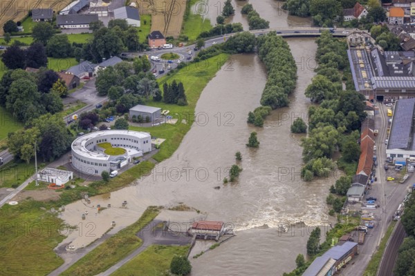 Aerial photo, Ruhr flood, Ardey, Fröndenberg/Ruhr, Ruhr area, North Rhine-Westphalia, Germany, DE, Europe, birds-eyes view, aerial photography, aerial photography, overview, overview, bird's eye view