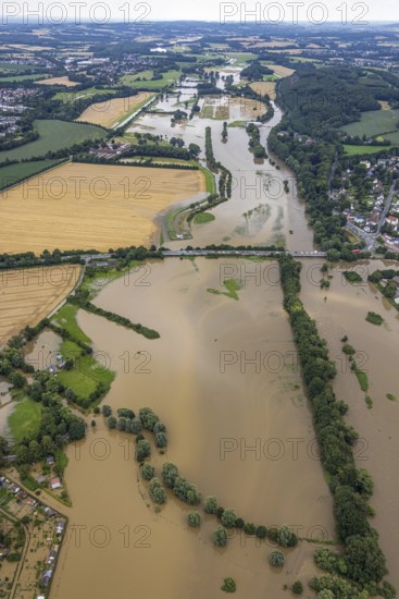 Aerial photo, Ruhr flood, Schwerte, Ruhr area, North Rhine-Westphalia, Germany, DE, Europe, birds-eyes view, aerial photography, aerial photography, overview, bird's eye view