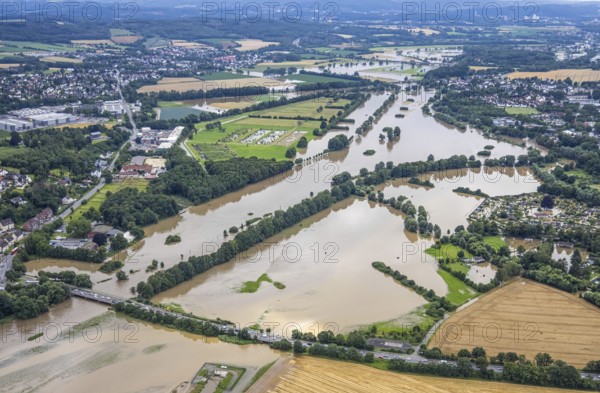 Aerial photo, Ruhr flood, Schwerte, Ruhr area, North Rhine-Westphalia, Germany, DE, Europe, birds-eyes view, aerial photography, aerial photography, overview, bird's eye view