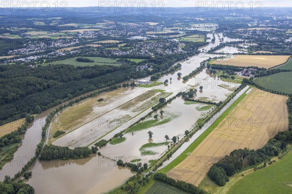 Aerial photo, Ruhr flood, Geisecke, Schwerte, Ruhr area, North Rhine-Westphalia, Germany, DE, Europe, birds-eyes view, aerial photography, aerial photography, overview, overview, bird's eye view