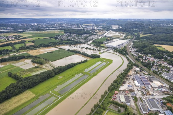 Aerial photo, Ruhr flood, Westhofen, Schwerte, Ruhr area, North Rhine-Westphalia, Germany, DE, Europe, birds-eyes view, aerial photography, aerial photography, overview, overview, bird's eye view