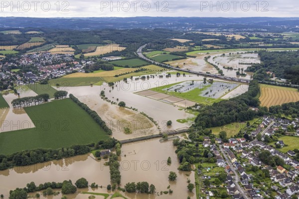 Aerial photo, Ruhr flood, Wandhofen, Schwerte, Ruhr area, North Rhine-Westphalia, Germany, DE, Europe, birds-eyes view, aerial photo, aerial photography, aerial photography, overview, overview, bird's eye view