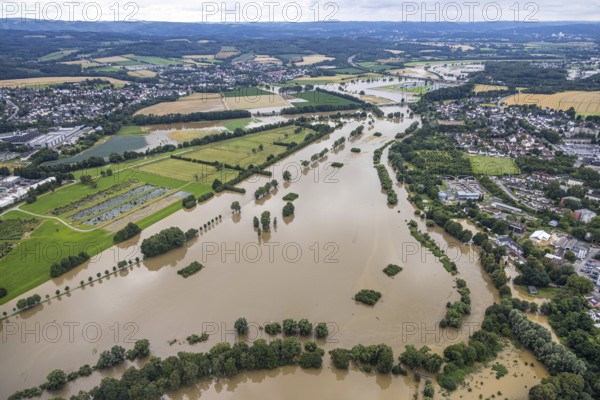 Aerial photo, Ruhr flood, Schwerte, Ruhr area, North Rhine-Westphalia, Germany, DE, Europe, birds-eyes view, aerial photography, aerial photography, overview, bird's eye view