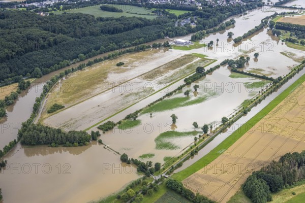 Aerial photo, Ruhr flood, Geisecke, Schwerte, Ruhr area, North Rhine-Westphalia, Germany, DE, Europe, birds-eyes view, aerial photography, aerial photography, overview, overview, bird's eye view