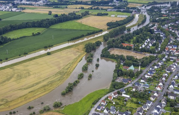Aerial photo, Ruhr flood, Fröndenberg, Fröndenberg/Ruhr, Ruhr area, North Rhine-Westphalia, Germany, DE, Europe, birds-eyes view, aerial photography, aerial photography, overview, overview, bird's eye view