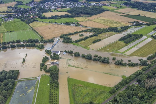 Aerial photo, Ruhr flood, Fröndenberg, Fröndenberg/Ruhr, Ruhr area, North Rhine-Westphalia, Germany, DE, Europe, birds-eyes view, aerial photography, aerial photography, overview, overview, bird's eye view