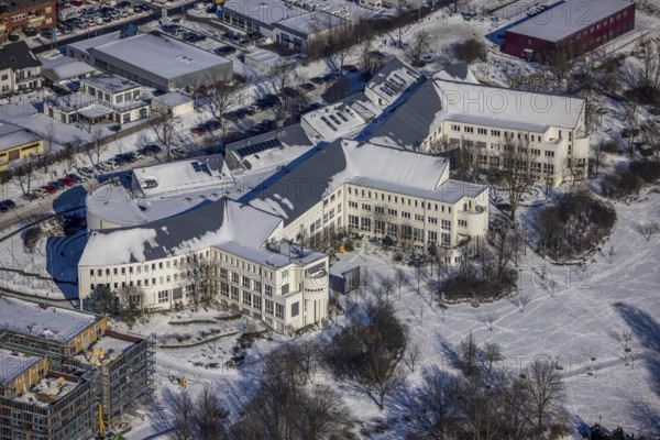 Aerial view, University of Witten / Herdecke, Annen, Witten, Ruhr area, North Rhine-Westphalia, Germany, Alfred-Herrhausen-Straße, education, educational institution, DE, Europe, university, aerial view, aerial photography, aerial photography, snow, overview, university, bird's eye view, winter, onset of winter, birds-eyes view, overview