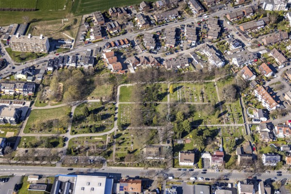 Aerial photograph, Stockum cemetery, Hörder Straße, Stockum, Witten, Ruhr area, North Rhine-Westphalia, Germany, burial site, DE, Europe, cemetery, memorial, Gottesacker, graves, burial ground, aerial photograph, aerial photography, aerial photography, resting place, overview, bird's-eye view, overview