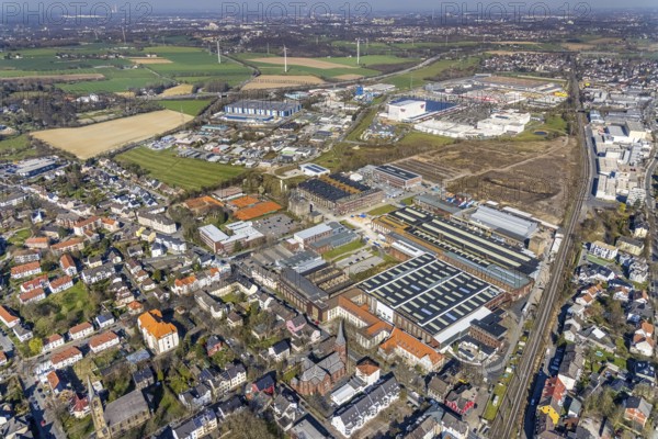 Aerial view, Stockumer Straße industrial estate, Wittener Industrie und Technologie Park, WITG, Annen brownfield site, Brauckstraße industrial estate, Ostermann, Bauhaus, Amazon, Salinger Feld industrial estate, Hermes distribution centre, Euziel International, Rüdinghausen, Witten, Ruhr area, North Rhine-Westphalia, Germany, Amazon logistics centre, Bauhaus DIY store, DE, Europe, commercial enterprises, commercial space, commercial area, commercial park, commercial location, commercial use, freight traffic, industrial area, industrial location, logistics, logistics service, logistics service provider, logistics provider, logistics centre, aerial view, aerial photography, aerial photography, Ostermann Einrichtungs-Centrum, transport service, overview, bird's-eye view, overview