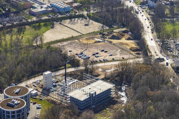 Aerial view, University of Witten / Herdecke, construction site new car park, Annen, Witten, Ruhr area, North Rhine-Westphalia, Germany, construction work, construction area, building site, building plots, construction measure, construction project, construction site, DE, Europe, aerial view, aerial photography, aerial photography, new building, overview, bird's eye view, overview