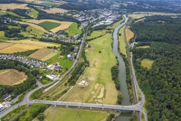 Aerial view, the Ruhr valley between Wetter and Witten, a week ago there was still land under water here - the Ruhr was flooding, course of the Ruhr, Wetter, Ruhr area, North Rhine-Westphalia, Germany, DE, Europe, birds-eyes view, aerial view, aerial photography, aerial photography, overview, bird's eye view